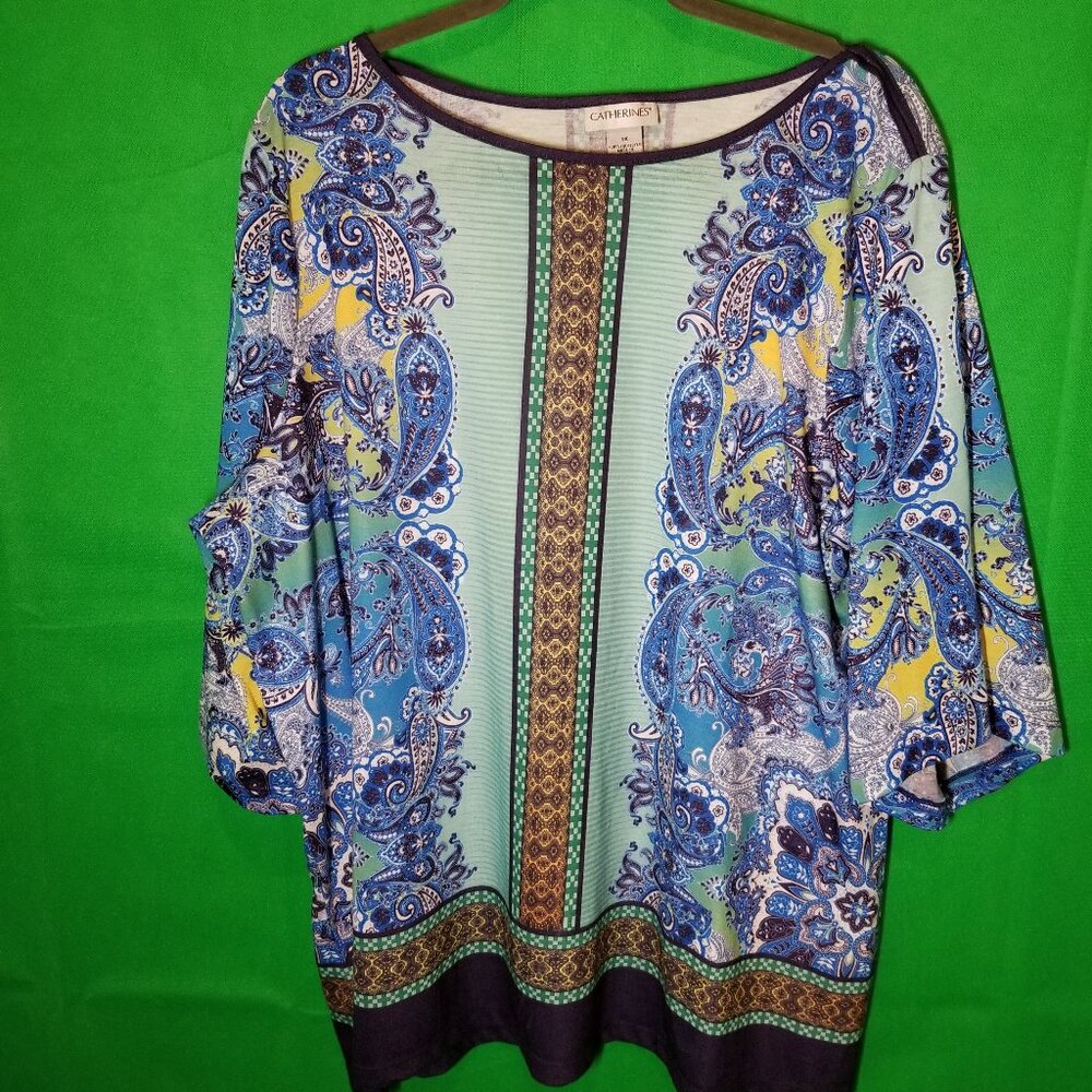 Catherines 1X Paisley Curved Upper Boteh Buta Teardrop Boho Colorful Bell Sleeve